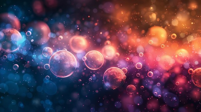 High-quality image of molecules in motion, depicted in pastel and bright colors, with a dark background emphasizing their glow. - Powered by Adobe