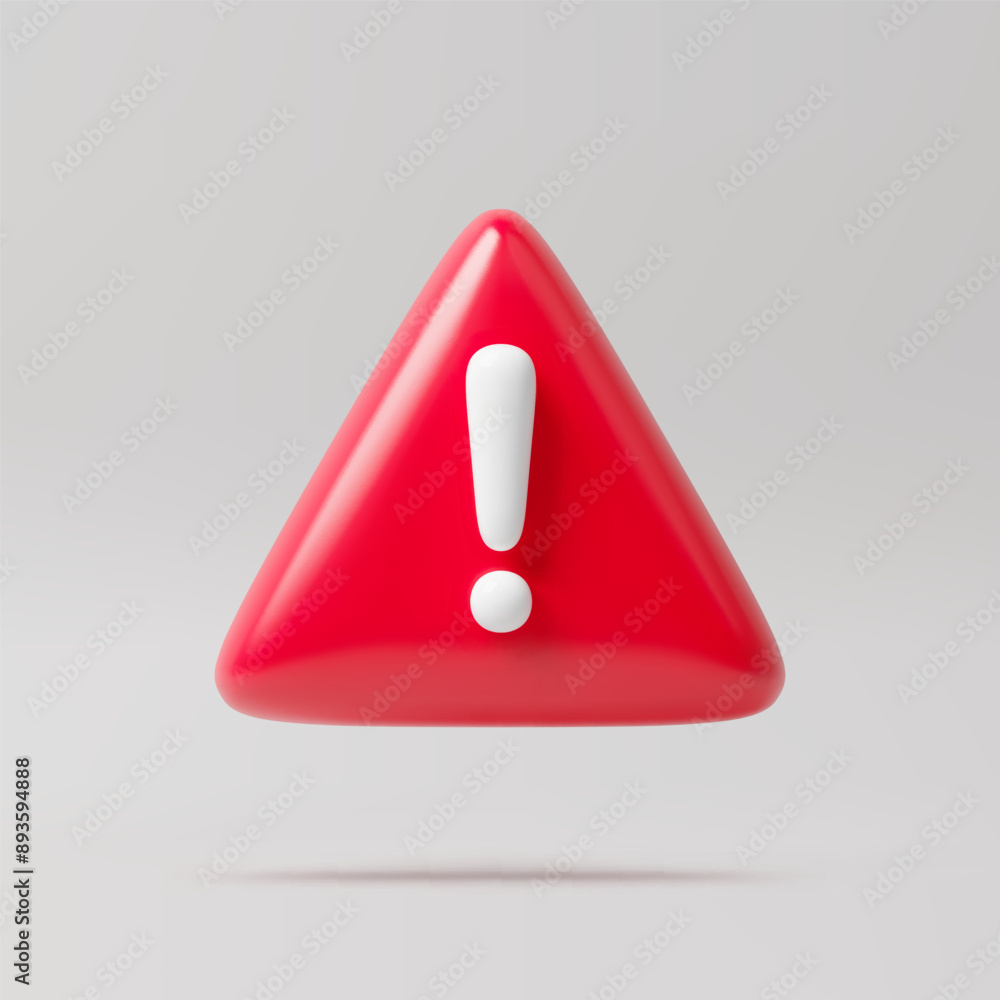 Poster 3d rendering triangle red exclamation mark icon with black mark in it. vector illustration of attent