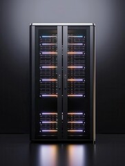 Sleek data server with glowing indicators, perfect for technology or IT-themed projects.