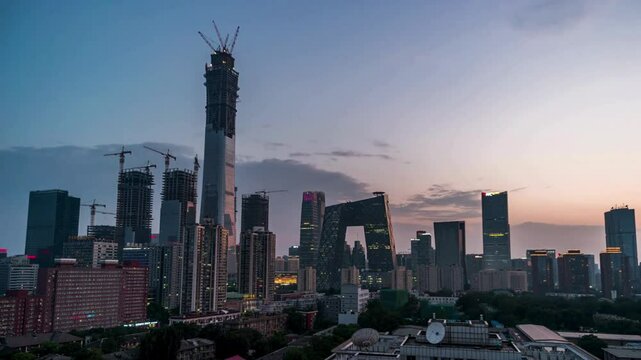 Beijing Urban Skyline, Day to Night Transition  Beijing, China
