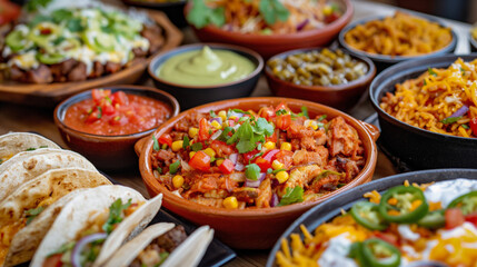 Fototapeta premium Table full of food, mexican cousine