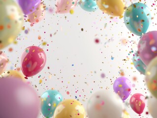 A group of colorful balloons drifting gently through the air, possibly from a celebration or party