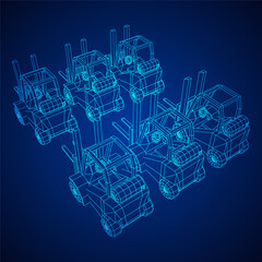 Forklift Loader lift truck. Wireframe low poly mesh vector illustration.