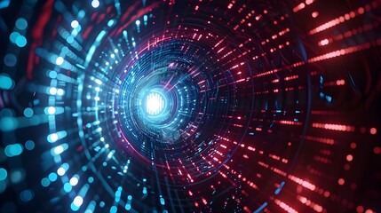 Obraz premium Illuminated Data Tunnel Background with Glowing Blue and Red Lights Symbolizing Cyber Security Technology