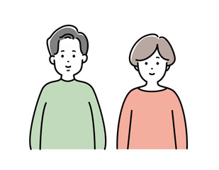 夫婦イラスト　表情　2人家族 　日本人　若い　カップル　おしゃれ　シンプル　かわいい