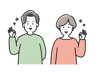 夫婦イラスト　表情　2人家族 　日本人　嬉しい　若い	　カップル　おしゃれ　シンプル　かわいい