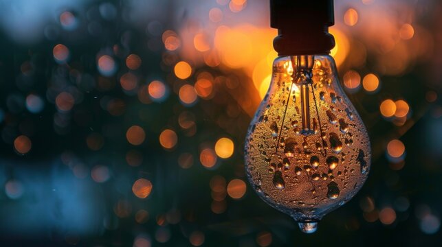 A light bulb covered in condensation, showing the effect of heat and humidity.