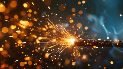 Burning fuse sparking creating abstract light effects on dark background