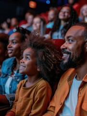 Fototapeta premium A group of people sitting in a movie theater, enjoying a film