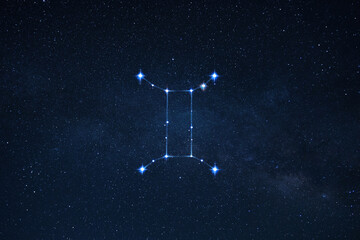 Zodiac sign twins on the starry sky with stars. Astrology, concept