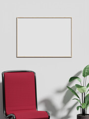 Minimalist aesthetic frame poster mockup in white interior