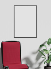 Minimalist aesthetic frame poster mockup in white interior