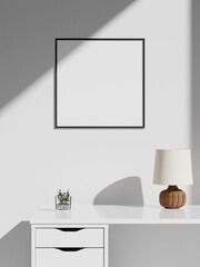 Minimalist aesthetic frame poster mockup in white interior