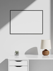 Minimalist aesthetic frame poster mockup in white interior