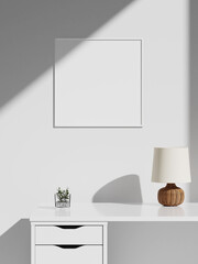 Minimalist aesthetic frame poster mockup in white interior