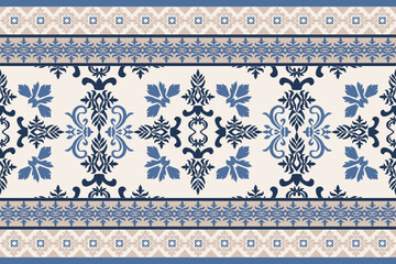 geometric  seamless pattern , blue tone damask design repeat fabric wallpeper , Decoration vintage background