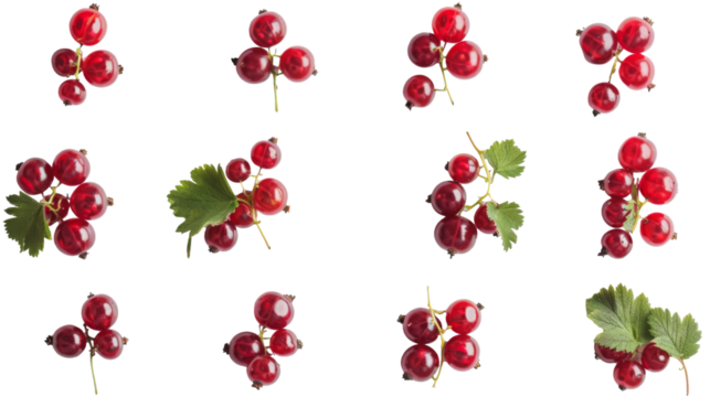 Set of redcurrants isolated on white, no background.