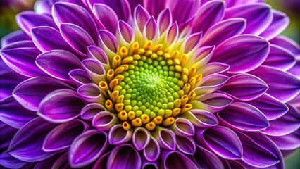 Vibrant purple petals with delicate, swirling patterns and subtle texture gradations unfold from a bright yellow center in this stunning, highly detailed floral close-up.