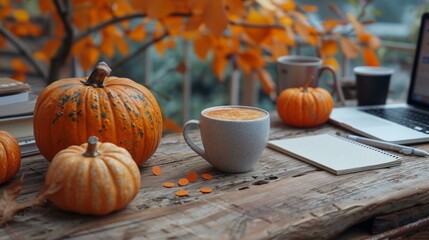 Fall Coffee Set-up with Pumpkins