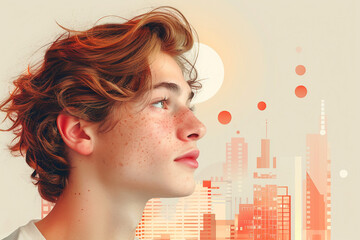 Generative AI technology cut-out graphical retro collage with vivid vintage elements paper art design