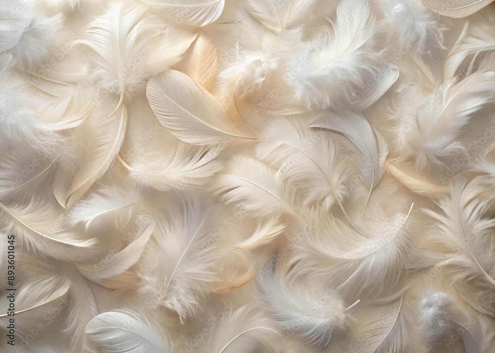 Poster delicate white feathers blend together in a soft, seamless texture, creating a calming and serene ba