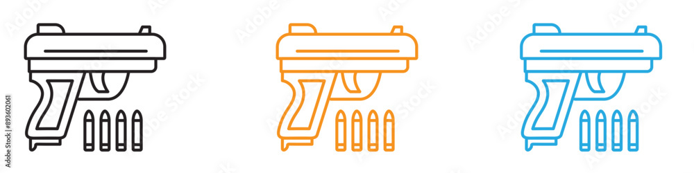 Poster gun with ammunition icon vector logo set collection for web app ui