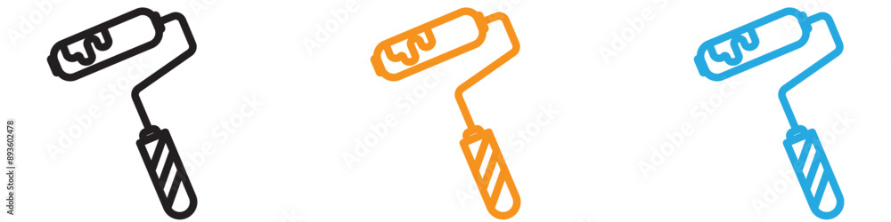 Poster paint roller icon vector logo set collection for web app ui