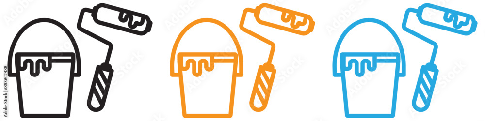 Poster paint bucket icon vector logo set collection for web app ui