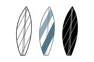  Set with surfboards. Doodle clip art for your projects.