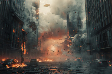 Apocalypse dangerous nature disaster ruined city generative Ai concept