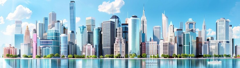 Fototapeta premium Urban downtown city skyline with towering skyscrapers, Downtown skyline, urban metropolis