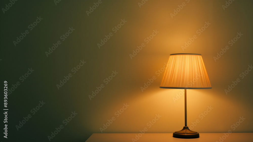 Poster warmly lit table lamp in minimalistic setting with soft shadows on neutral wall for cozy interior de