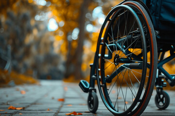 Lifestyle of disabled person on wheelchair in city AI generated photo