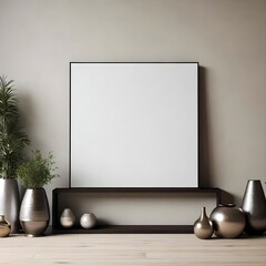 Canvas/frame mockup on a shelf in a minimalist interior 