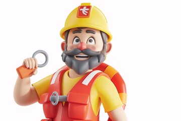 Fototapeta premium Ready-to-Rescue 3D Lifeguard Character with Whistle and Rescue Tube on White Background