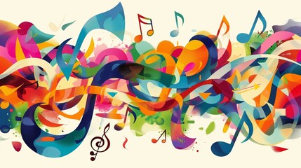 Fototapeta premium A vibrant jazz poster bursting with abstract shapes and musical notes, embodying rhythm and improvisation.