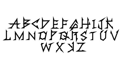 Pointed alphabet type font style. Collection of vector letters y2k graffiti style Flat Art