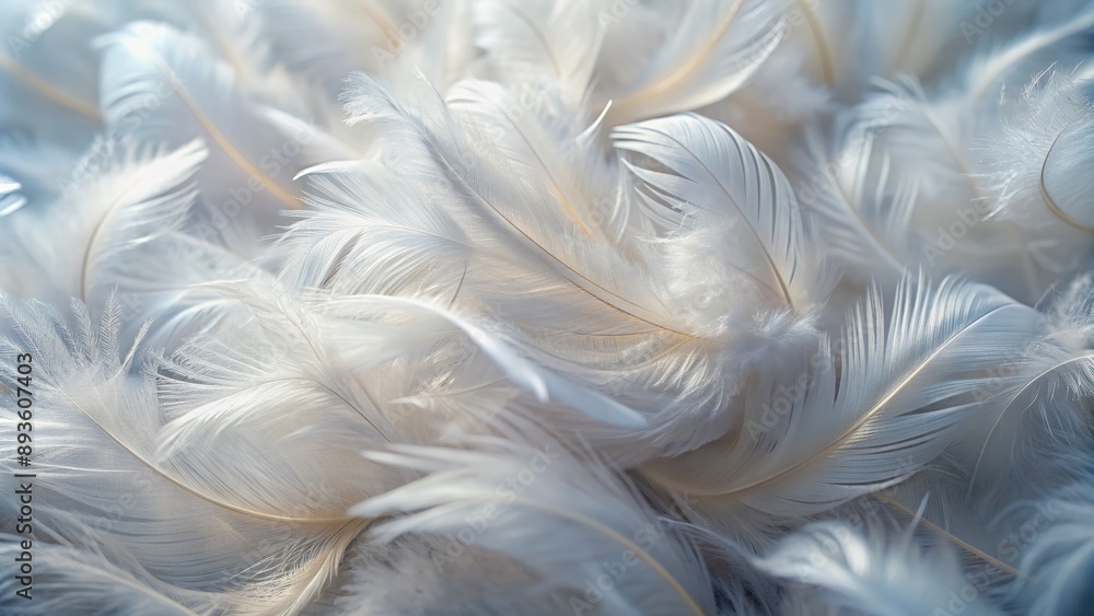 Poster close-up image of delicate white feathers forming a seamless soft texture