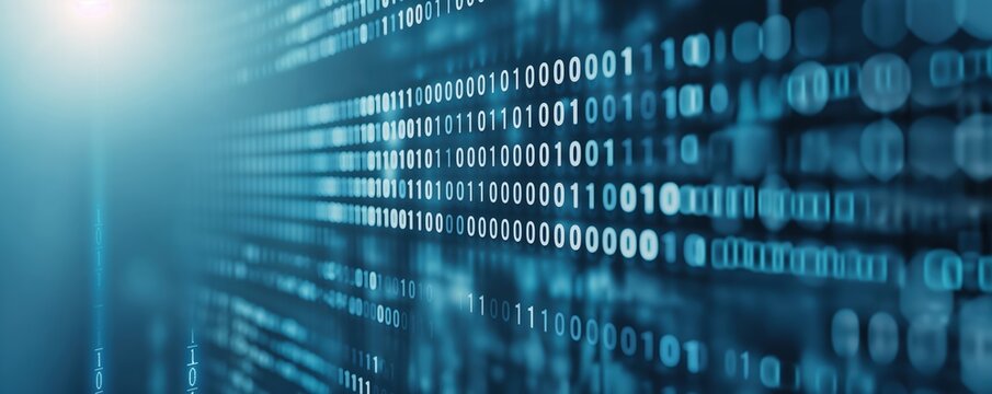 Abstract geometric shapes with binary code patterns, technology background, symbolizing digital transformation