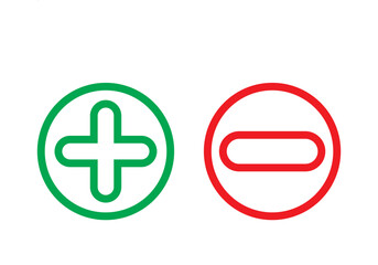 Plus and Minus in Green and Red Color. isolated on white background. EPS 10/AI
