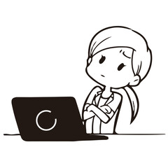 ビジネス_ノートパソコンで作業をする若い女性