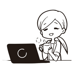 ビジネス_ノートパソコンで作業をする若い女性