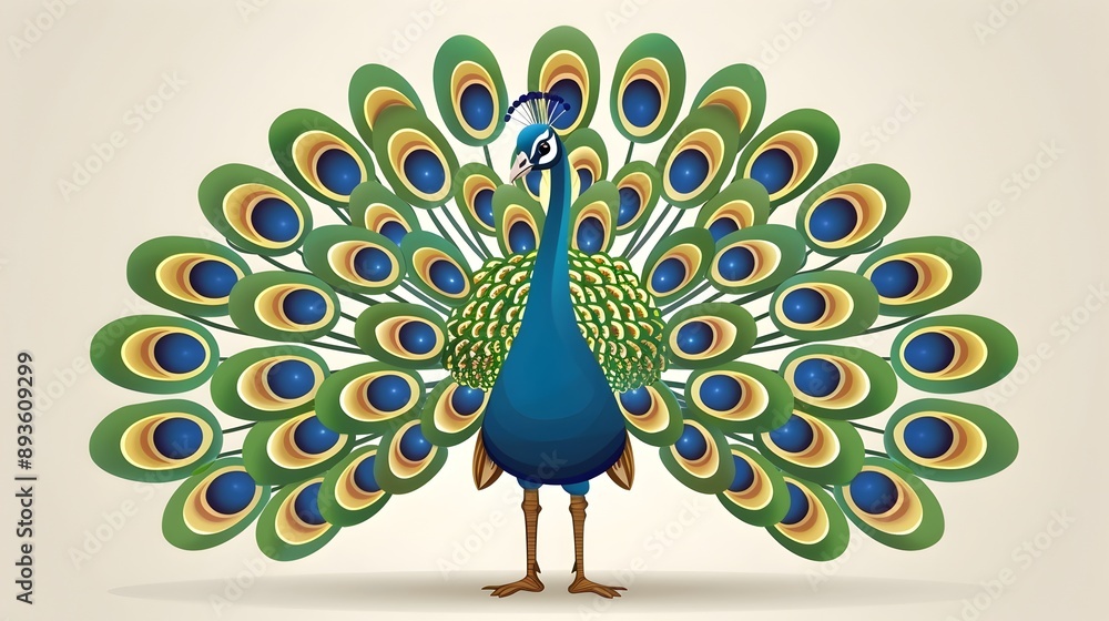 Poster magnificent peacock displaying vibrant and elegant feathers in colorful