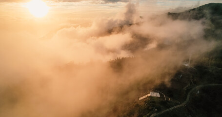 Sunset on the island of Madeira nature landscape in Portugal with a view of the main city of Funchal