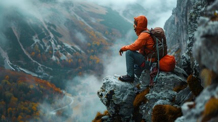 Mountaineer Scaling Rugged Cliff with Sheer Determination Depicting Hard Work and Perseverance Concept