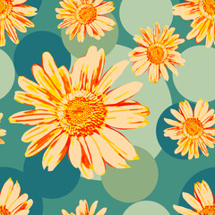 Vector - seamless pattern of camomile and polka dot. © Stefan Grau