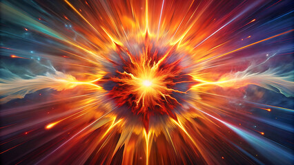 Hypernova Burst: an abstract representation of a hypernova explosion. Use explosive, radiating shapes and intense colors like fiery oranges, deep reds, and bright yellows.