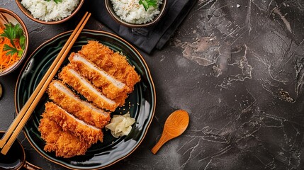 和風テーブルの上の日本のとんかつ定食