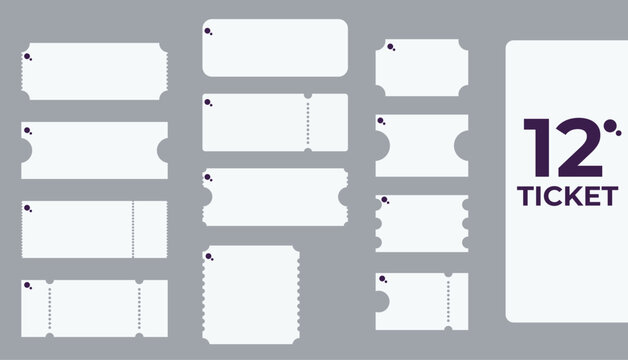 12 Ticket template set for cinema, festival, circus.