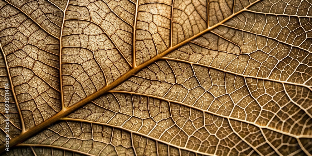 Poster intimate close-up of a single leaf showcasing intricate networks of veins, delicate textures, and st